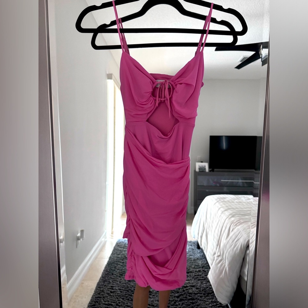 Oh Polly Cutout Ruched Pink Bodycon Mini Dress